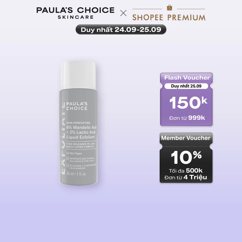 Dung dịch loại bỏ tế bào chết Paula's Choice 8% AHA (6% Mandelic Acid+ 2% Lactic Acid) Liquid Exfoliant 30ml 1477