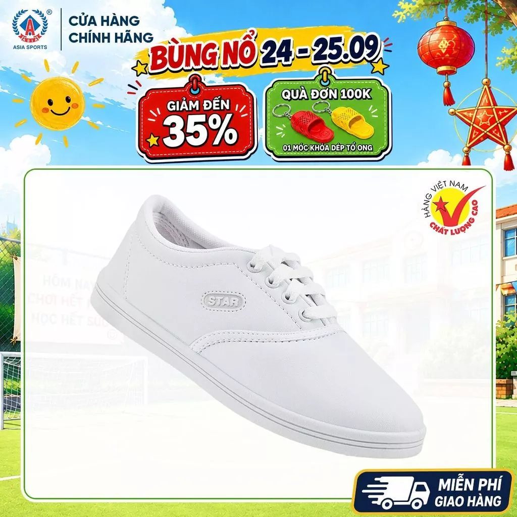 Giày Simili Nữ ASIA Trắng Chính Hãng - Giày Đi Học Đi Bộ Lao Động Dễ Lau Chùi - W01ST