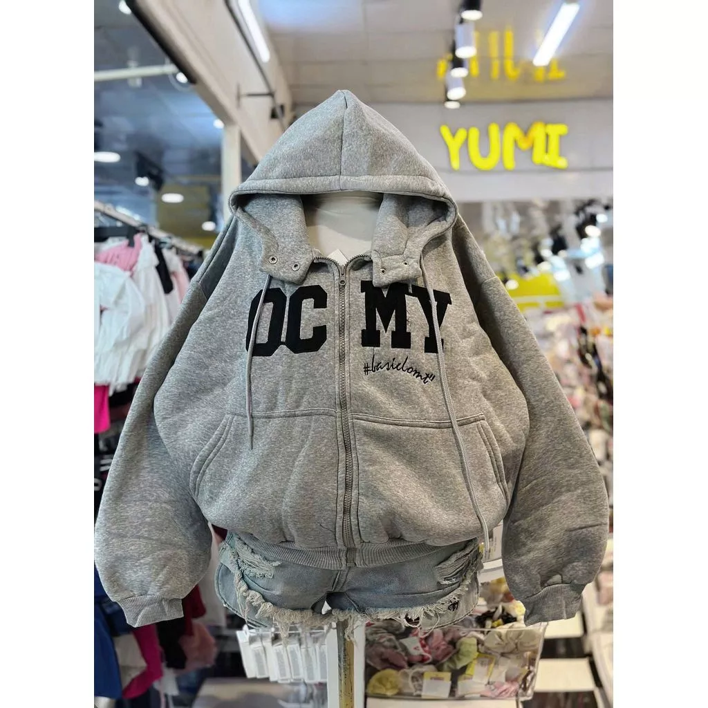 Áo khoác nỉ unisex mũ 2 lớp dài tay màu xám tiêu , thiết kế rộng rãi, nam nữ unisex-quanaounisex