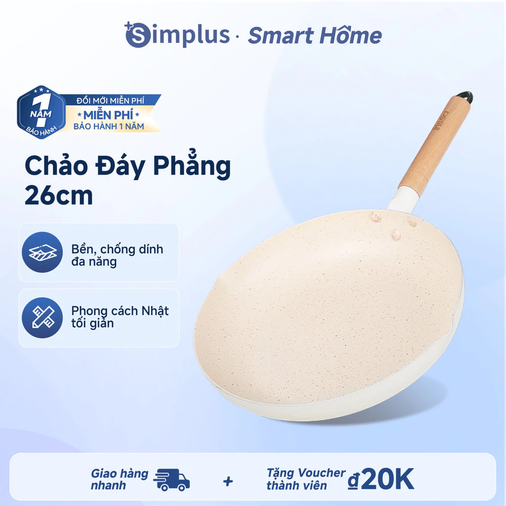 Simplus Chảo Đáy Phẳng Đa Năng 26cm Đường Kính Lớn 26cm Chống Dính Cấp Thực Phẩm Tương Thích Nhiều Loại Bếp GUOJ027