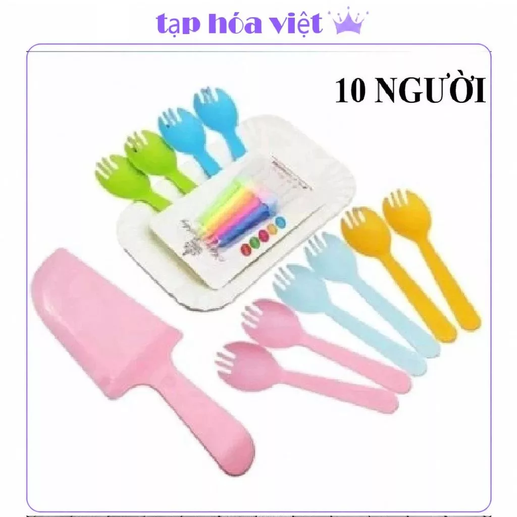 (5 SET)  DAO DĨA dùng 1 lần, bộ phụ kiện ăn bánh kem, trang trí bánh sinh nhật