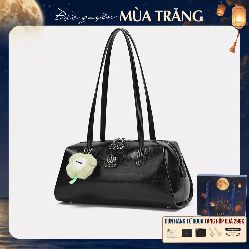 Túi xách nữ ELLY EL371 vân sang trọng charm cỏ bốn lá đeo chéo đeo vai thời trang