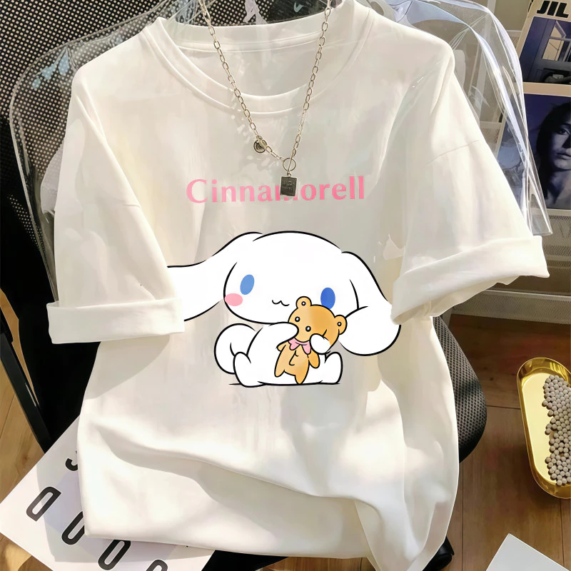 Hot trend Áo thun nữ phong cách ngọt ngào dễ thương, cổ tròn tay ngắn in chó tai dài hoạt hình phù hợp đi chơi hàng ngày