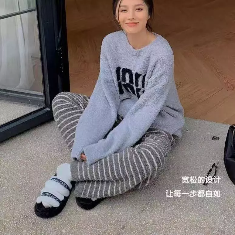 Bộ Đồ Ngủ Mùa Đông Nữ Flannel Bộ Đồ Ngủ Dài Tay Đồ Ngủ Người Phụ Nữ Rời Dễ Thương Mặc Ngủ Giữ Ấm Mặc Nhà Dày