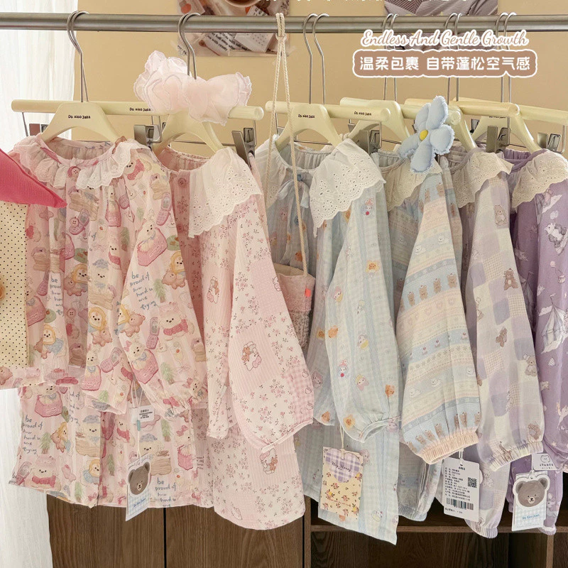 Cha Mẹ-Con Xuân Thu Sợi Cotton Phong Cách Mới Trẻ Em Bé Dài Tay Bộ Đồ Ngủ Homewear Suit