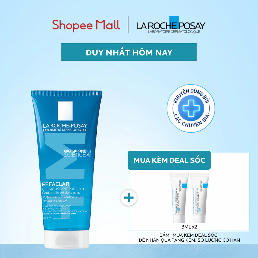 Gel rửa mặt sạch sâu giảm mụn cho da dầu mụn nhạy cảm La Roche-Posay Effaclar Foaming Gel 200ml