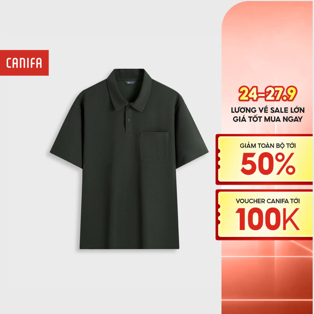 Áo polo nam ngắn tay công sở có túi ngực chất liệu mềm mát co giãn tốt CANIFA 8TP26C001