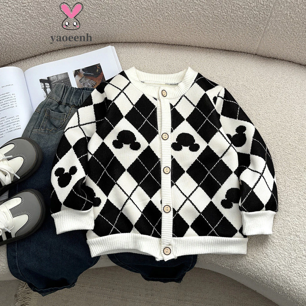 【YAOEENH】80-150CM Xuân Thu Trẻ Em Lông Cừu-Fleece Hoạt Hình Dệt Kim Áo Bé Trai Bé Gái Tất Cả Trận Đấu Nút Cardigan Áo Đọc