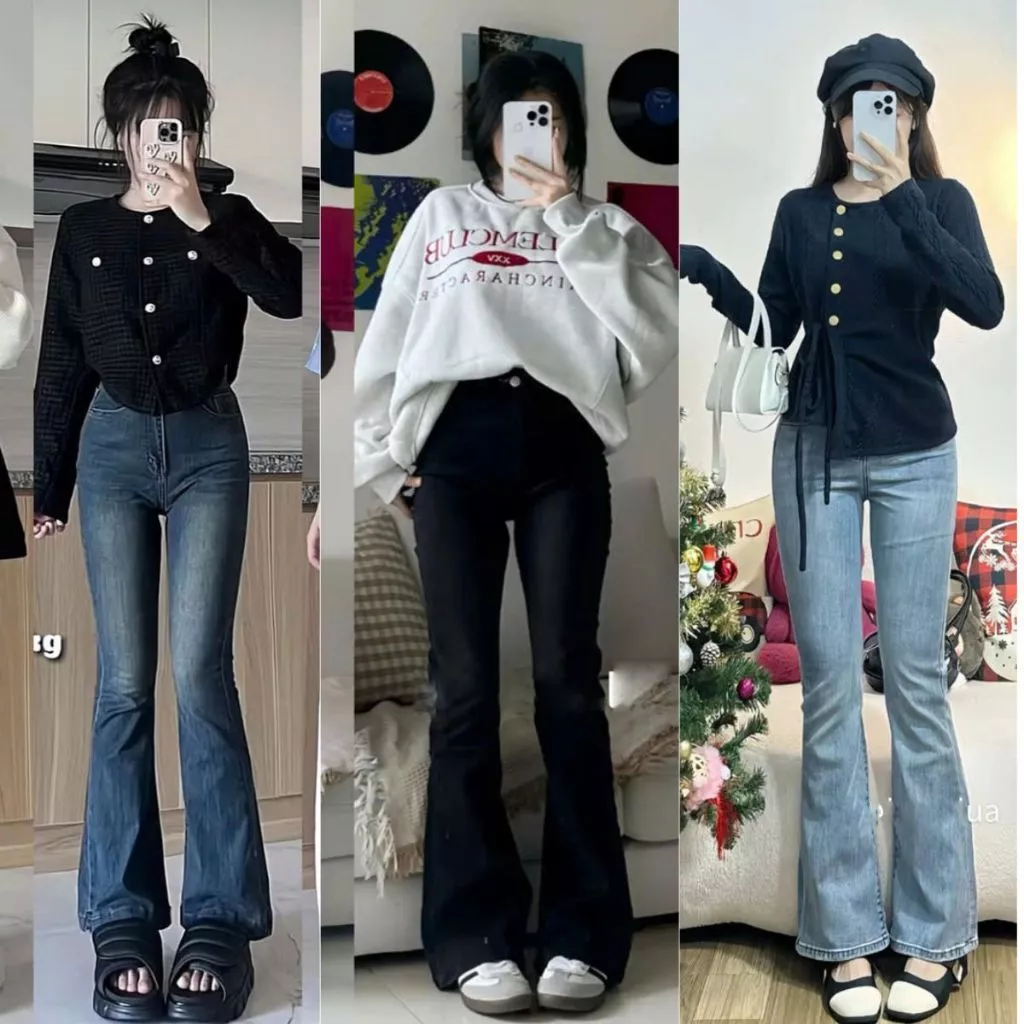 Quần jean Nữ ống loe MIAA cạp cao màu đen tôn dáng chất bò denim co giãn 4 chiều đầy đủ size