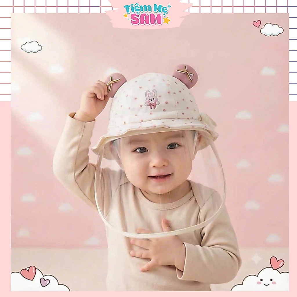 Mũ Vành Che Nắng Kèm Kính Chắn Gió Cho Bé 5-24 Tháng, Mũ Có Tấm Chắn Bụi, Mũ Em Bé Họa Tiết Đáng Yêu - MUG57