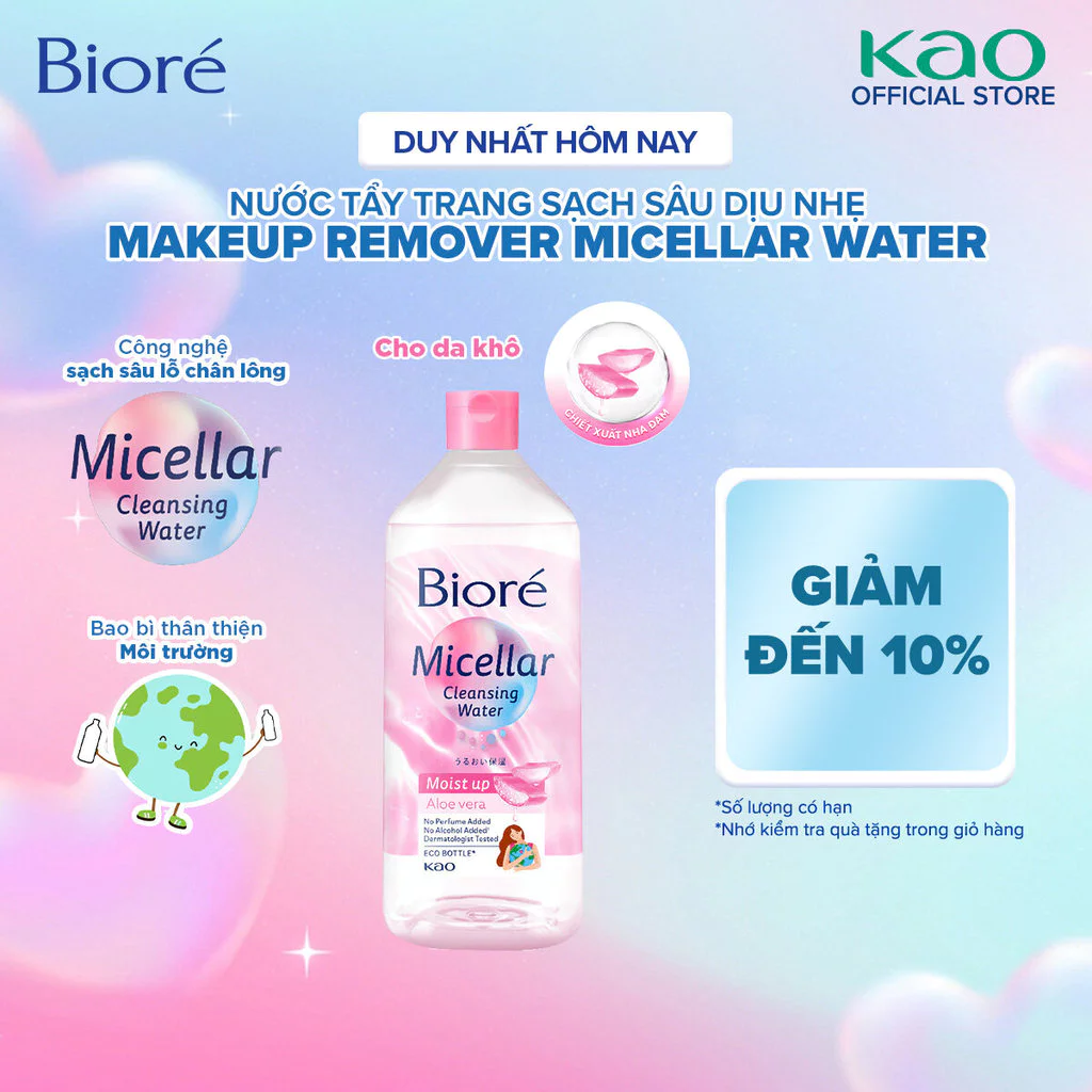 Biore Makeup Remover Micellar Cleansing Water Nước Tẩy Trang Sạch Sâu Dịu Nhẹ - Dưỡng Ẩm 400ml