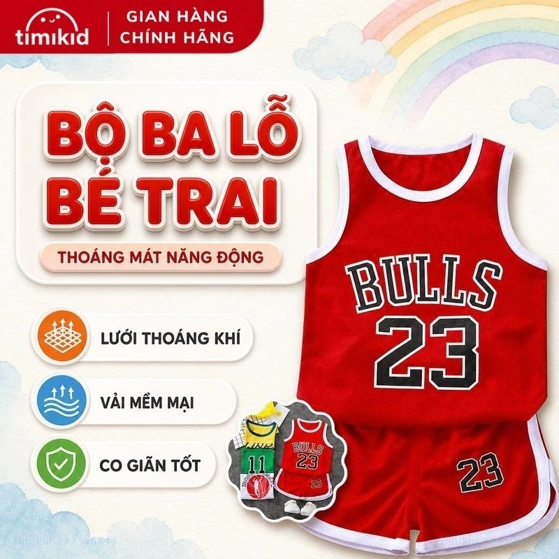 Bộ Ba Lỗ Bé Trai Link Card - Chất Lưới Thoáng Khí, Họa Tiết Năng Động - Timikid