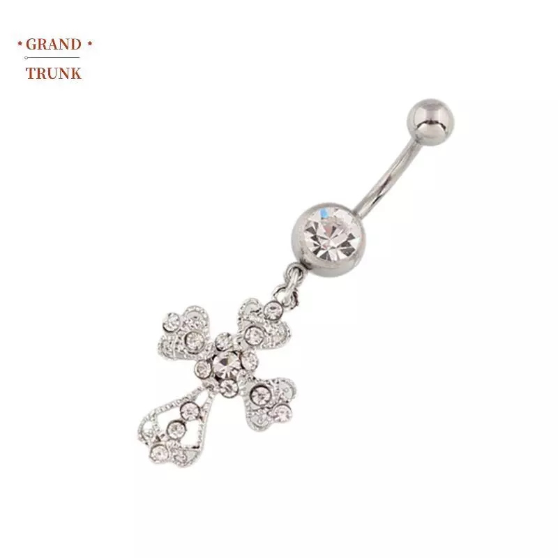 [INVN] Mặt dây chuyền chữ thập bằng thép không gỉ Rốn Móng tay thời trang Pha lê đính đá bụng Nhẫn dành cho nữ Trang sức xuyên thấu gợi cảm Mới