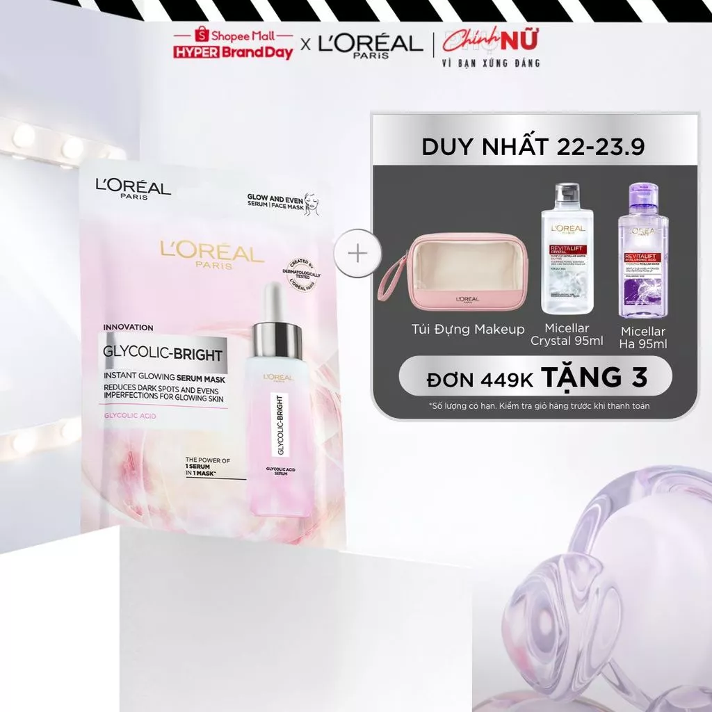 Mặt nạ dưỡng sáng mờ thâm nám L'Oreal Paris Glycolic (AHA) Bright 22g