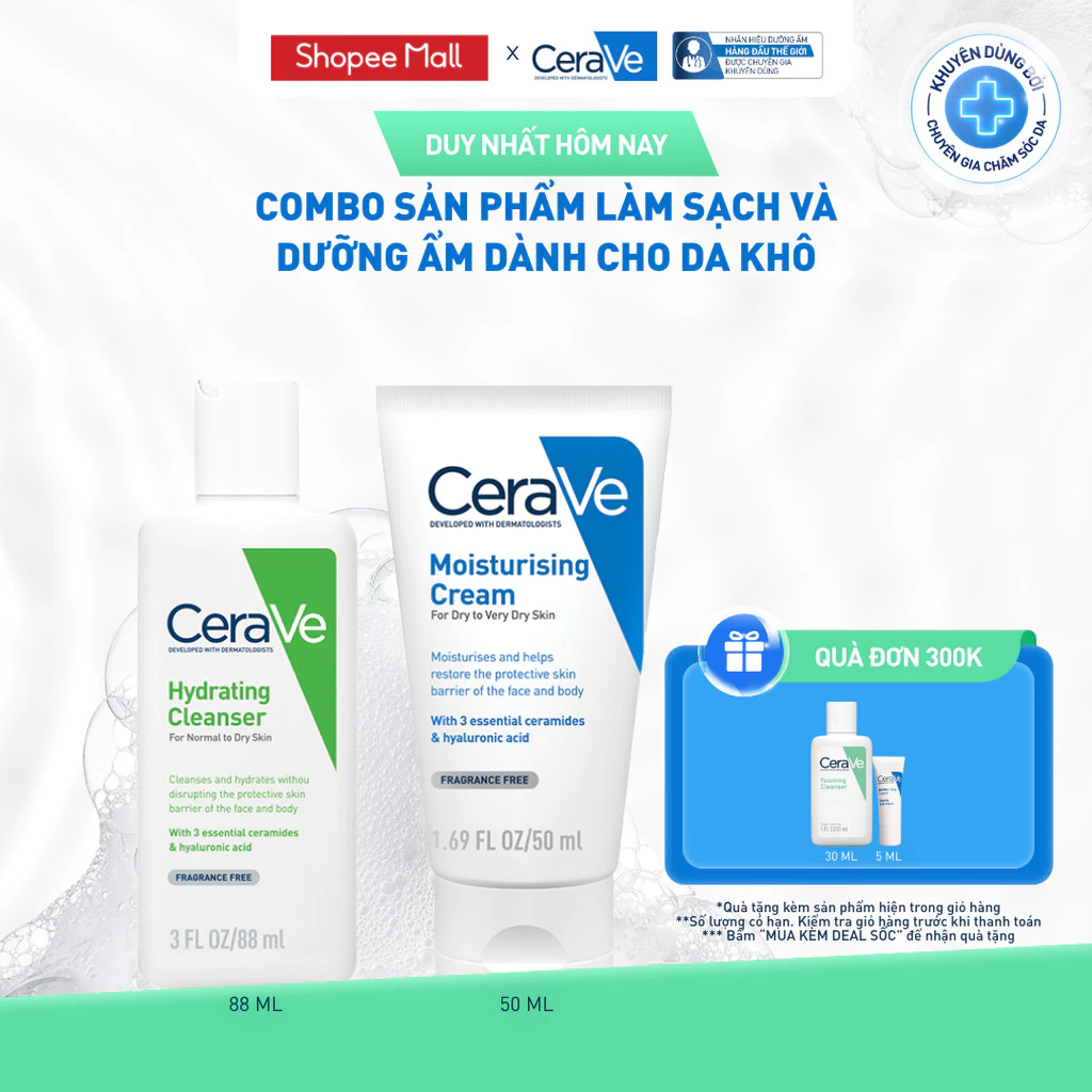 Bộ sản phẩm CeraVe làm sạch và dưỡng ẩm dành cho da khô