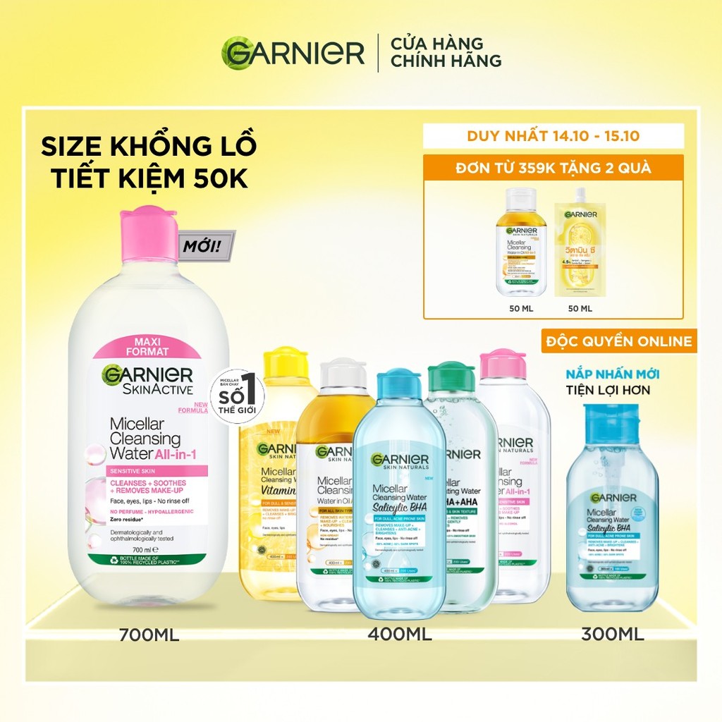 Nước Tẩy Trang làm sạch sâu dịu nhẹ cho mọi loại da - Garnier Micellar…