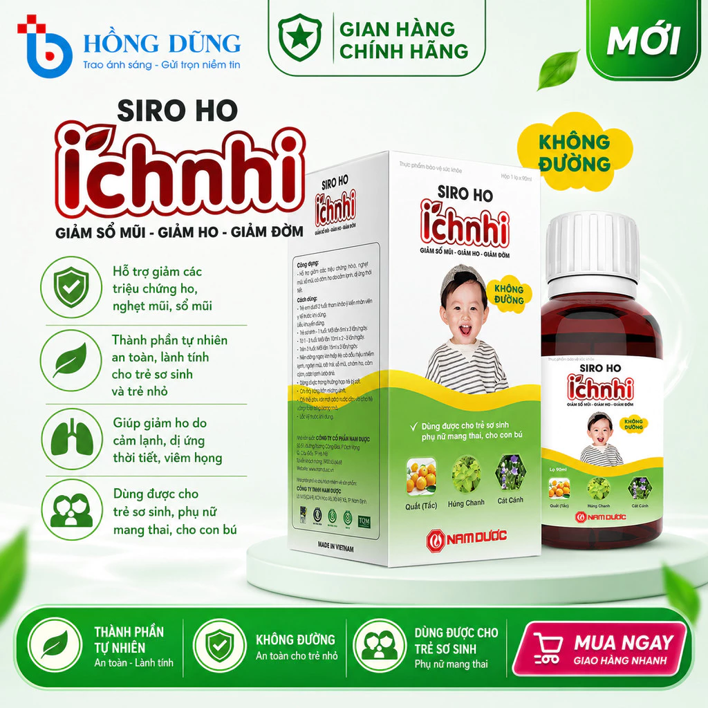 Siro Ho Cảm Ích Nhi 90ml Chính Hãng - Giảm Ho, Tiêu Đờm, Giải Cảm, Tăng Đề Kháng Cho Bé 0-12 Tuổi