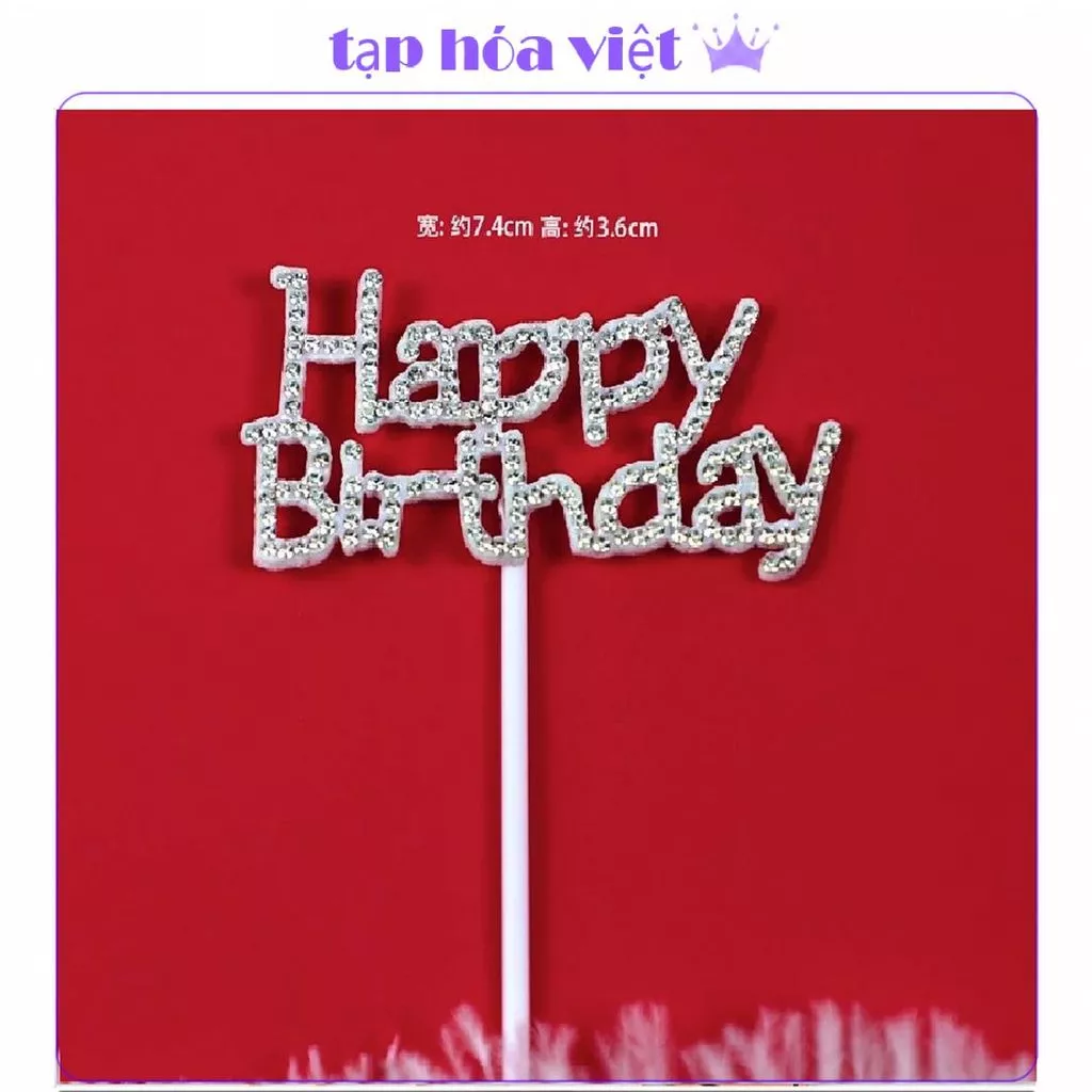 (5 CHIẾC) Chữ HAPPY BIRTHDAY ĐÍNH ĐÁ trang trí bánh sinh nhật, cây cắm đính đá chữ happy birthday