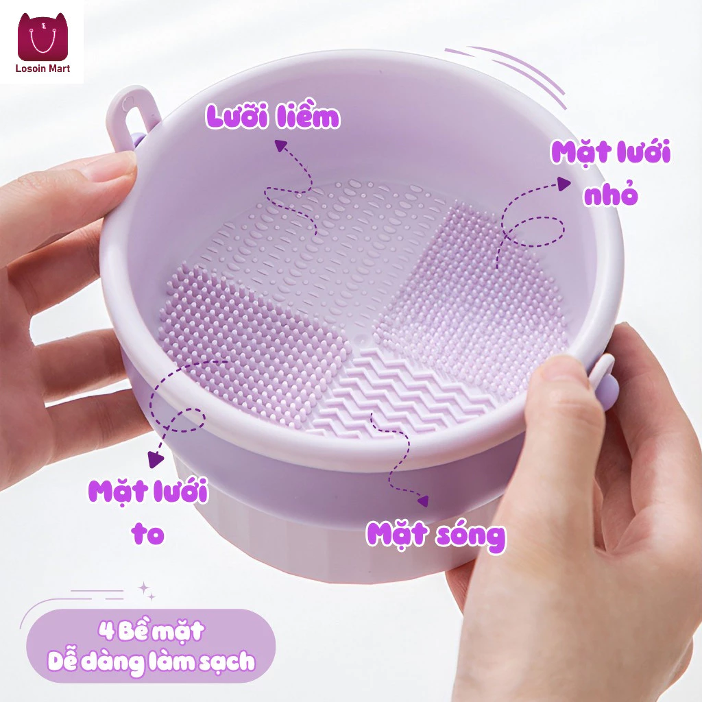 Hộp đựng cọ trang điểm, bát rửa bút trang điểm, giá đựng bông phấn silicon, dụng cụ làm sạch và làm khô đa năng.