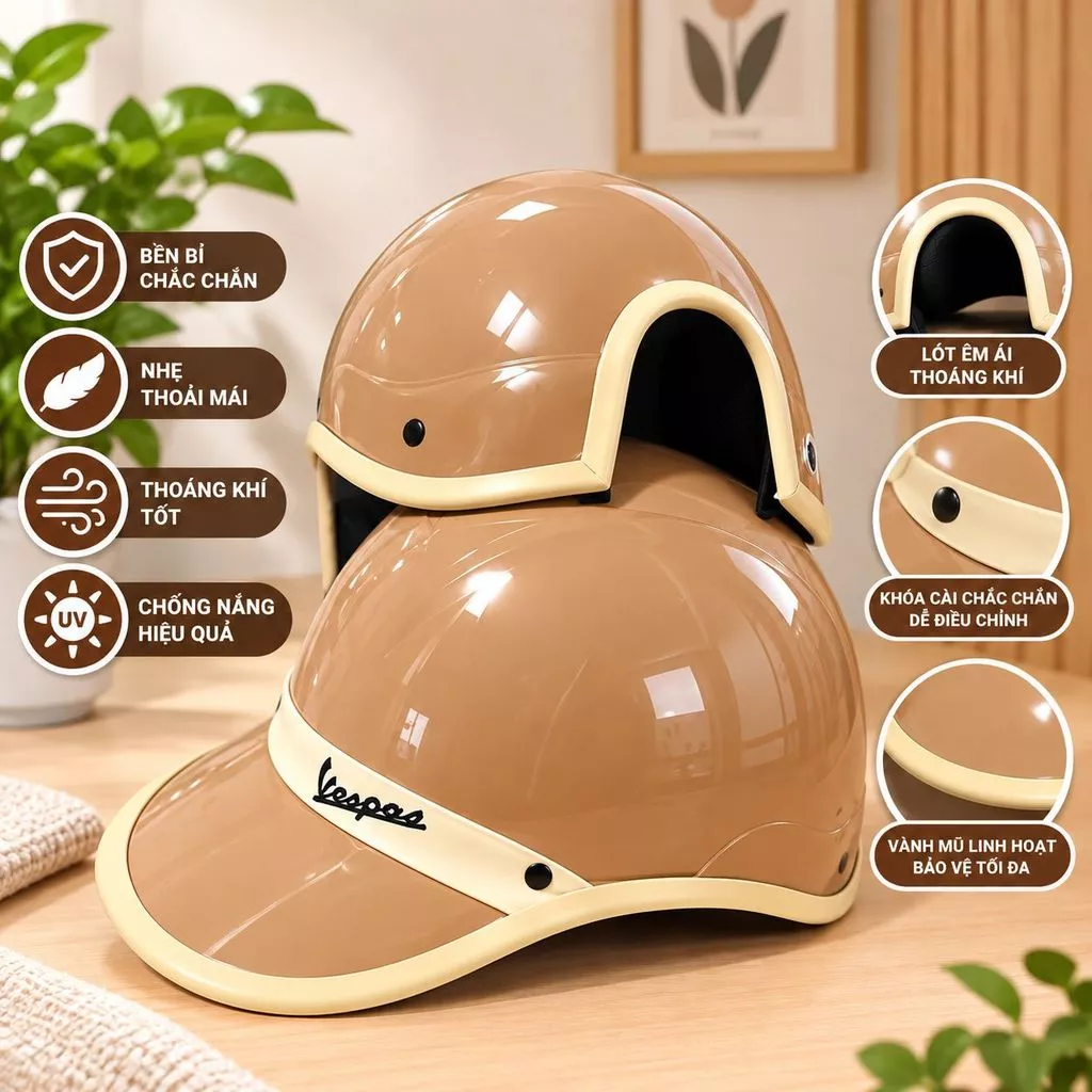"Mũ bảo hiểm Vespa cao cấp: mũ bảo hiểm cá tính, sang trọng cho nam nữ, đảm bảo an toàn."