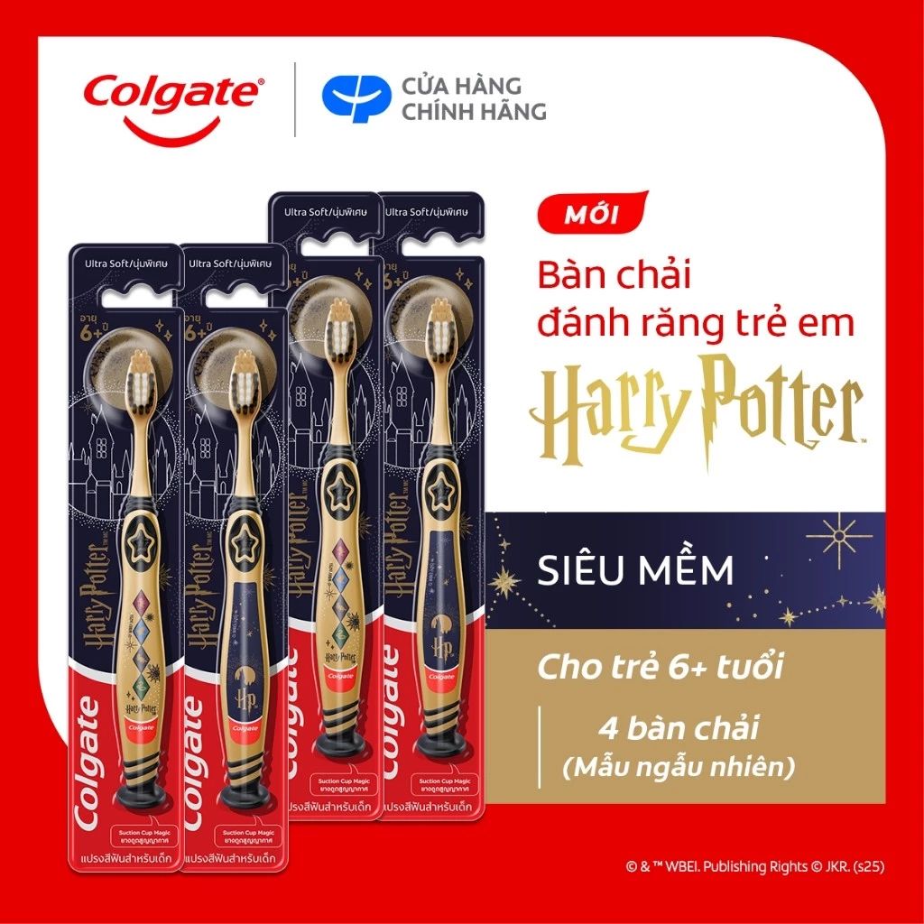 Bộ 4 Bàn chải đánh răng Colgate Harry Potter dành cho bé 6+ tuổi