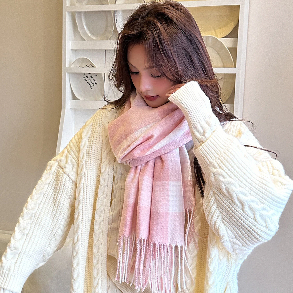 Double-Sided Korean Style Scarf - Soft Pile Inside, Embossed Pattern Outside, Multi-Way Wrap & Drape Design