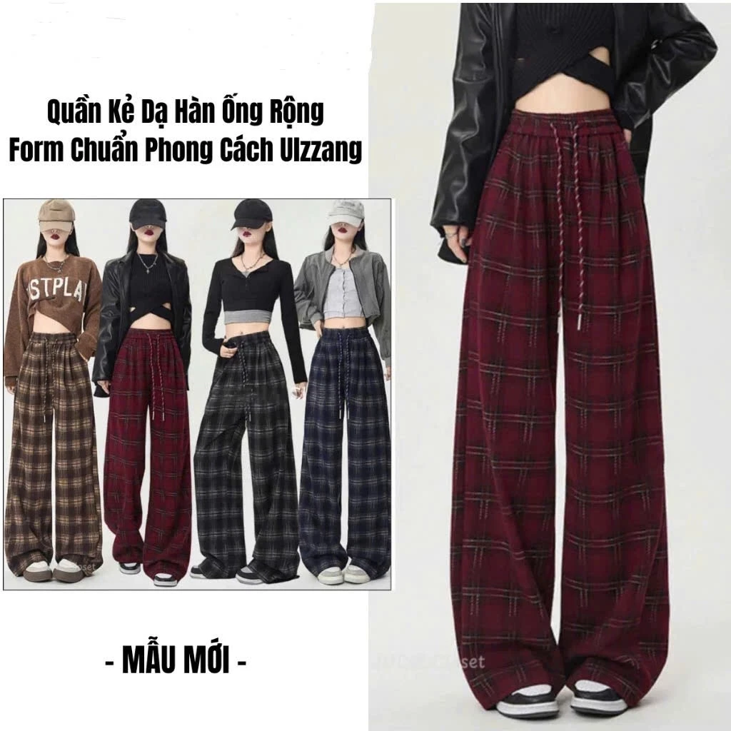 [HÀNG XỊN] Quần Ống Rộng Nữ Chất Dạ Đẹp siêu Mềm Mịn,Co Giãn ,Kẻ Caro MA702
