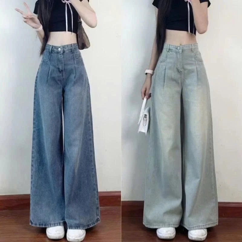 Quần Jean Nữ Ống Suông Rộng Wash Retro Màu Đen Xám Cạp Cao HARI, Quần Bò Nữ Dáng Xuông Smoke Phong Cách Ulzzang 2024