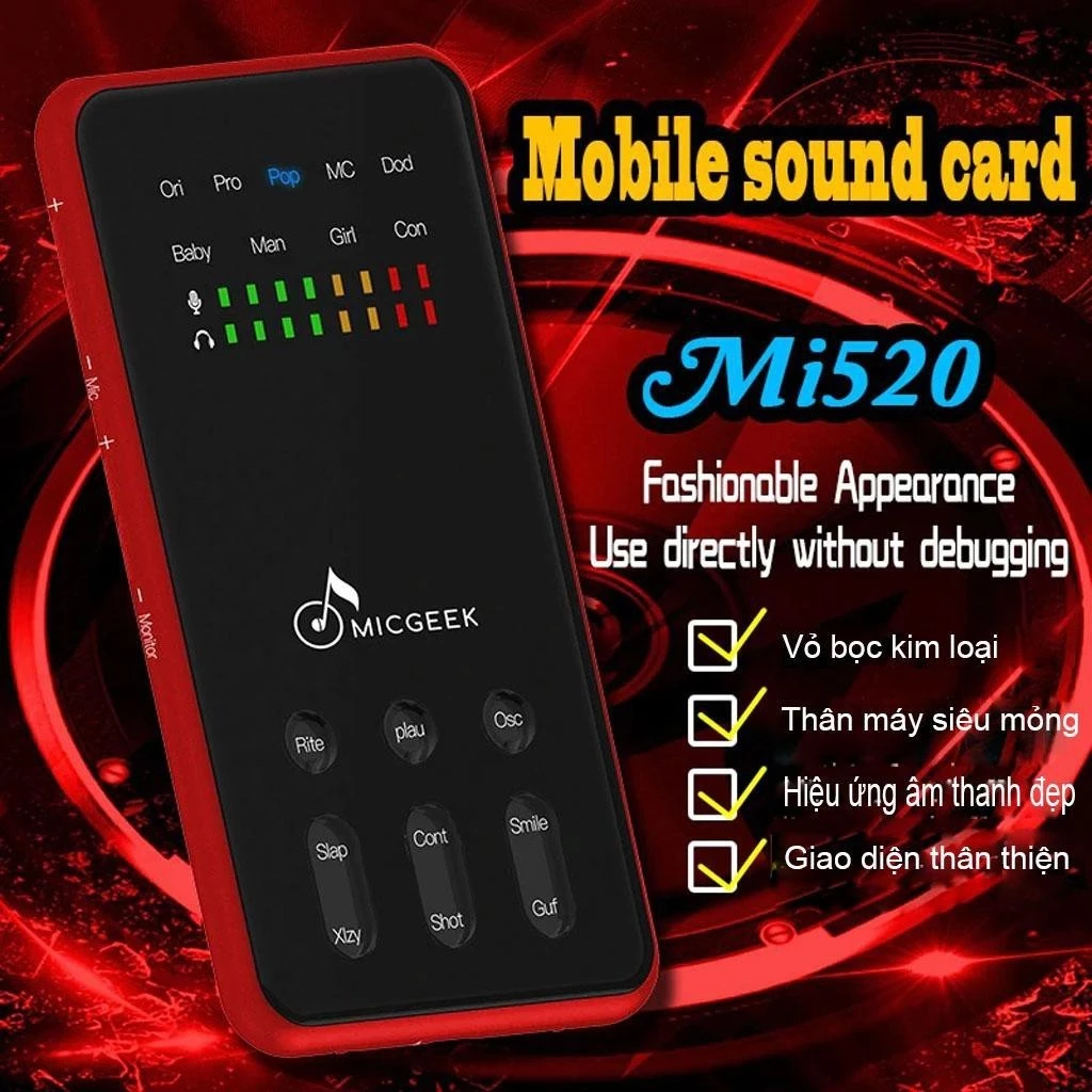 Sound card thu âm MICGEEK Mi520 - Card âm thanh livestream Karaoke di động cho điện thoại thông minh
