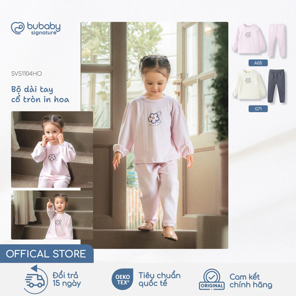 Bộ quần áo dài tay in hoa BU Baby, bộ cộc trẻ em, bộ cộc thời trang, bộ cộc cho bé gái | SVS1104HO
