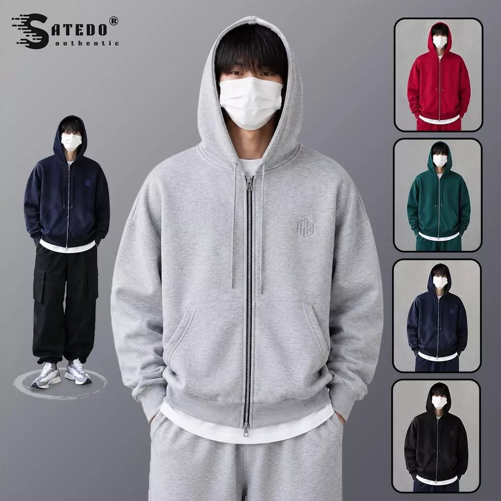 Áo Khoác Hoodie Nỉ Chân Cua, Unisex SATEDO Form Rộng, Khóa Kéo 2 Chiều, Có Mũ, Phong Cách Streetwear, Mã SP: HD115