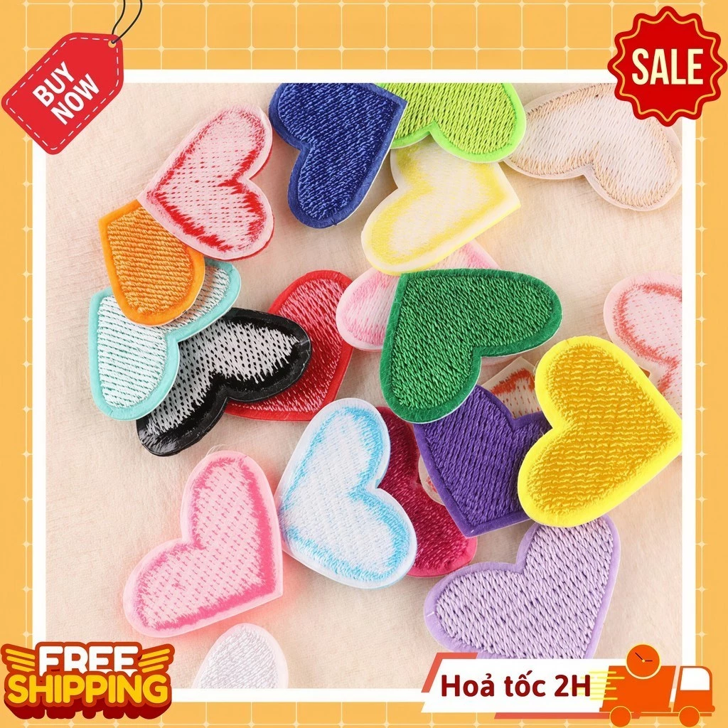 20 cái Patch ủi quần áo hình thêu vải dán balo túi mũ giày dép Đủ màu ngẫu nhiên Trái Tim Mini Xinh Xắn - EUNIO