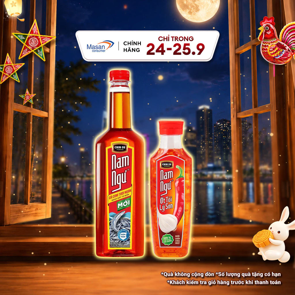 Combo 1 chai Nước mắm Nam Ngư chai x 900ml và 1 chai nước chấm Nam Ngư ớt tỏi Lý Sơn chai x 300ml