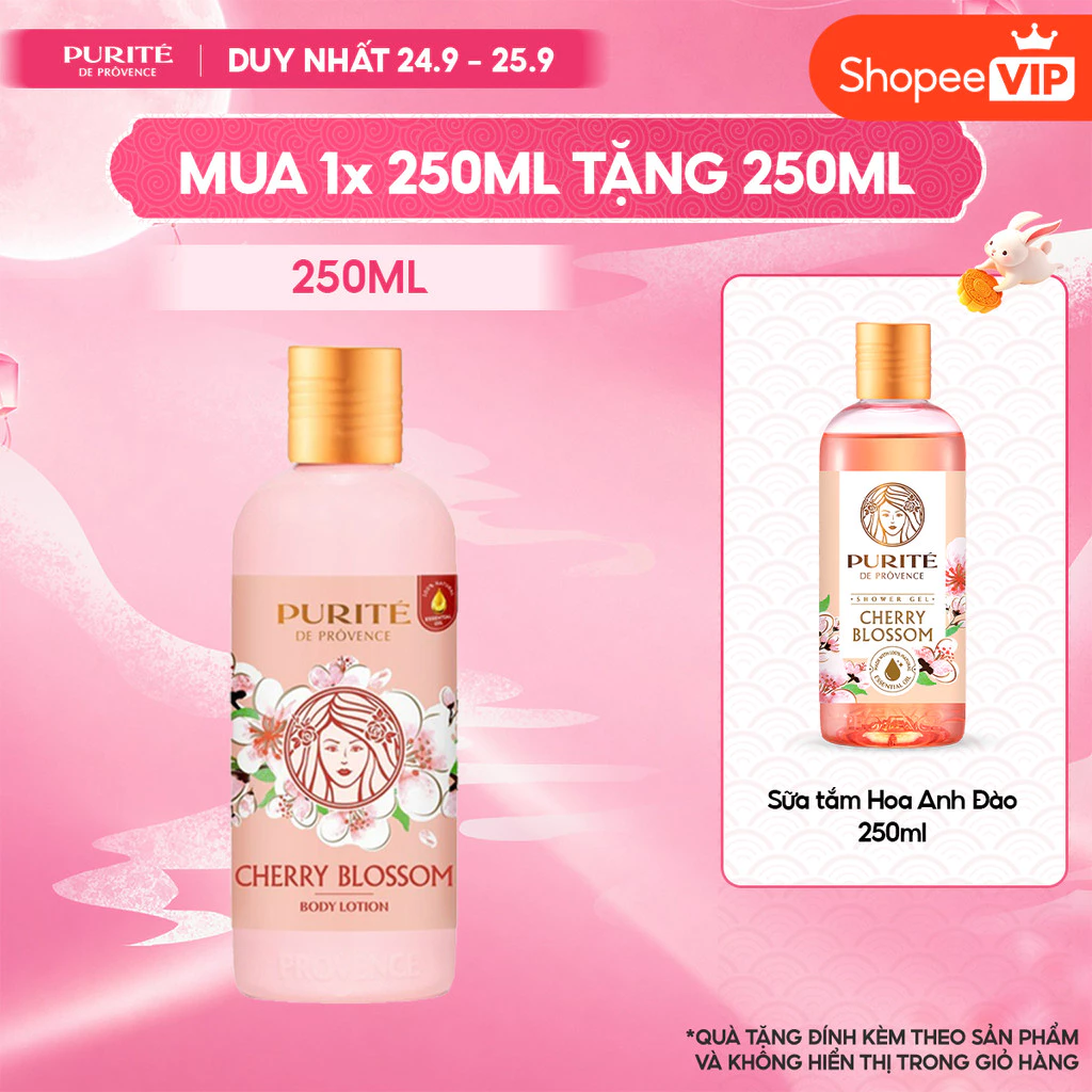 [VOUCHER SVIP 20%] Sữa Dưỡng Thể Thiên Nhiên Purité Hương Hoa Anh Đào 250ML Tặng  Sữa Tắm Purité Hoa Anh Đào 250ML