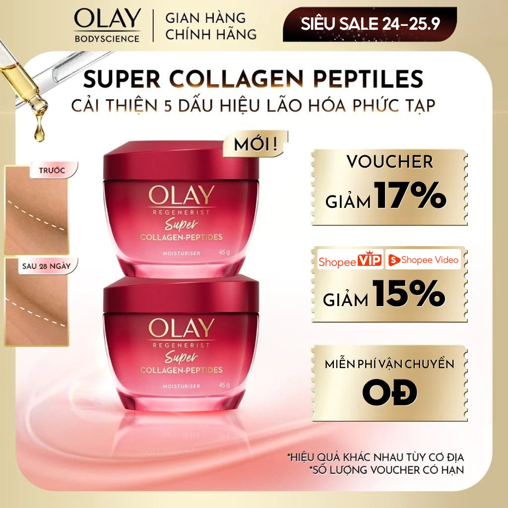 [LIVE] Combo 2 Kem Dưỡng Ẩm OLAY Super Collagen Peptides Giúp Cải Thiện 5 Dấu Hiệu Lão Hóa Phức Tạp 45G