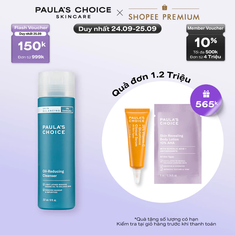 Sữa rửa mặt làm sạch lỗ chân lông và giảm dầu thừa Paula's Choice Skin Balancing Oil-Reducing Cleanser 237ml 1150