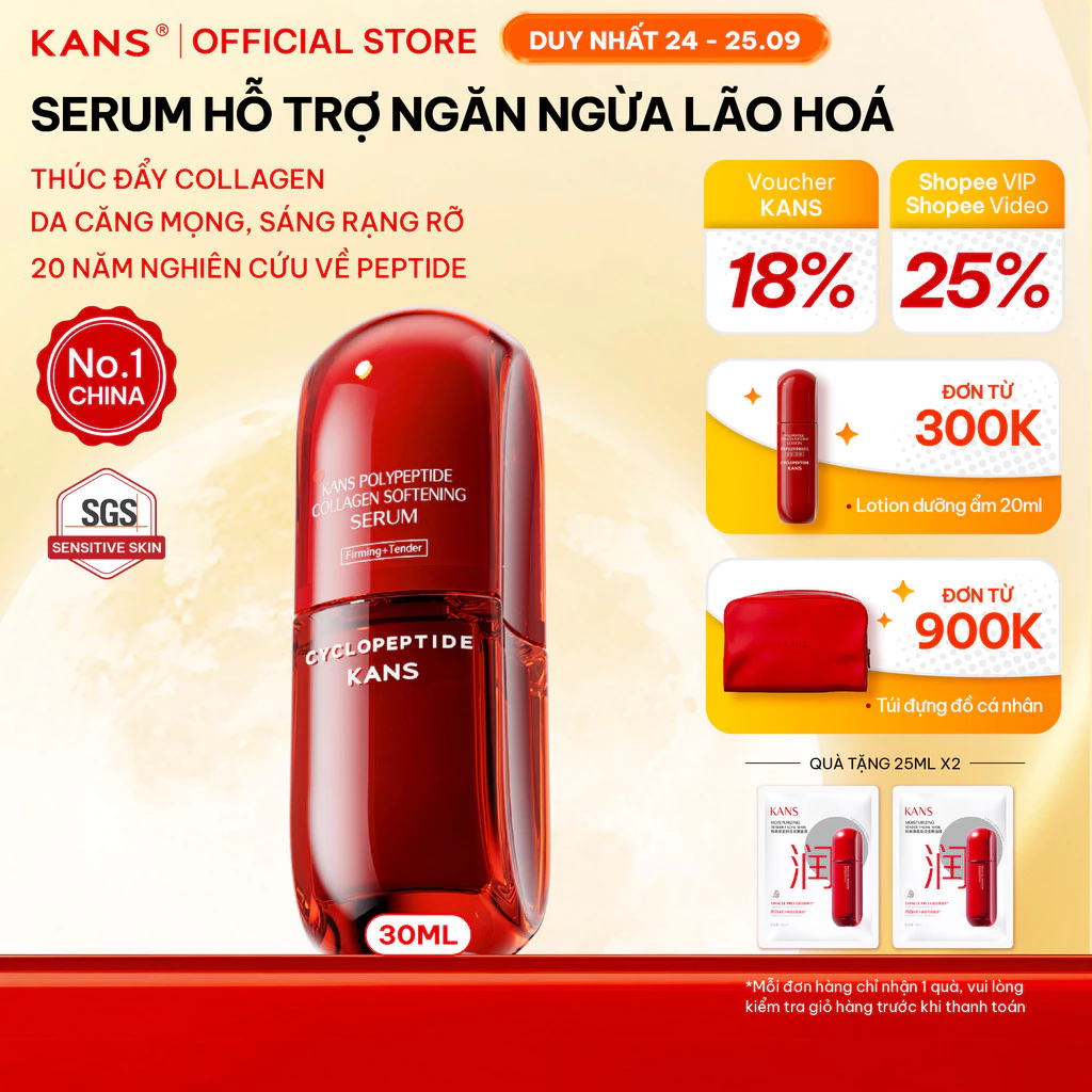 KANS Serum Chống Lão Hóa giúp Dưỡng Ẩm, Làm Mờ Nếp Nhăn, Đốm Nâu, Săn Chắc Da, Phục Hồi Làn Da 30ml