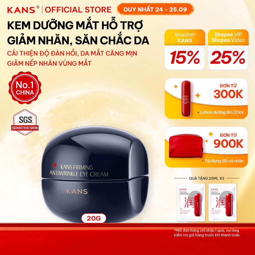 KANS Kem Mắt Chống Lão Hóa 20g Giúp Giảm Nếp Nhăn Đuôi Mắt, Săn Chắc Da, Tăng Độ Đàn Hồi Với Peptide Kép