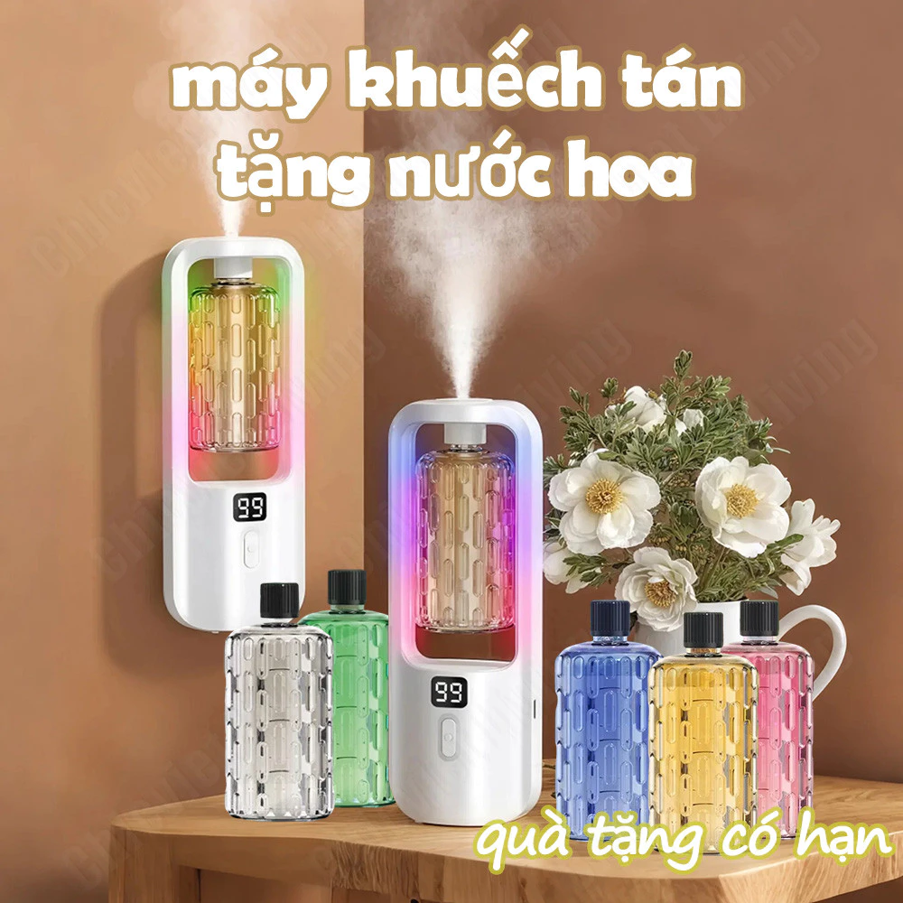 Máy khuếch tán tinh dầu tự động xịt hương lâu, đèn LED đổi màu, sạc USB, khử mùi làm mới không khí