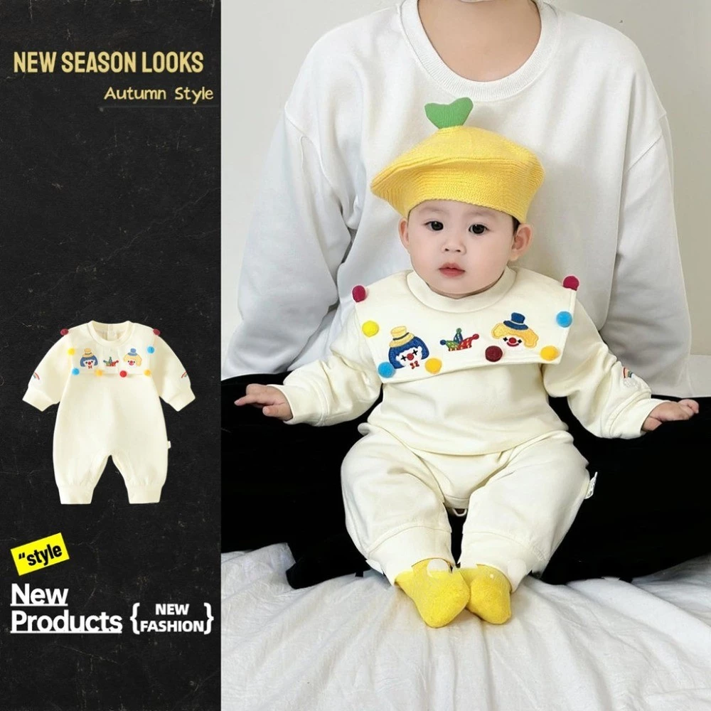 Phong Cách Hoạt Hình Thu Đông Mới Quần Áo Cho Bé Trai Bé Gái Dài Tay Body 0-36 Tháng Tuổi Sơ Sinh Loại A Cotton Cầu Vồng Chú Hề Romper