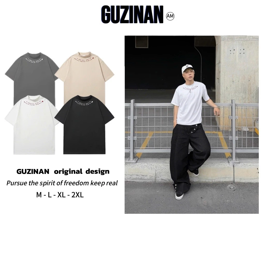 COMBO 2 Áo Thun Nam Nữ Cotton 250gsm Form Rộng Cao Cấp GUZINAN in Cổ Co Giãn Nhẹ Thấm Hút Mồ Hôi Thoáng Mát ACT102