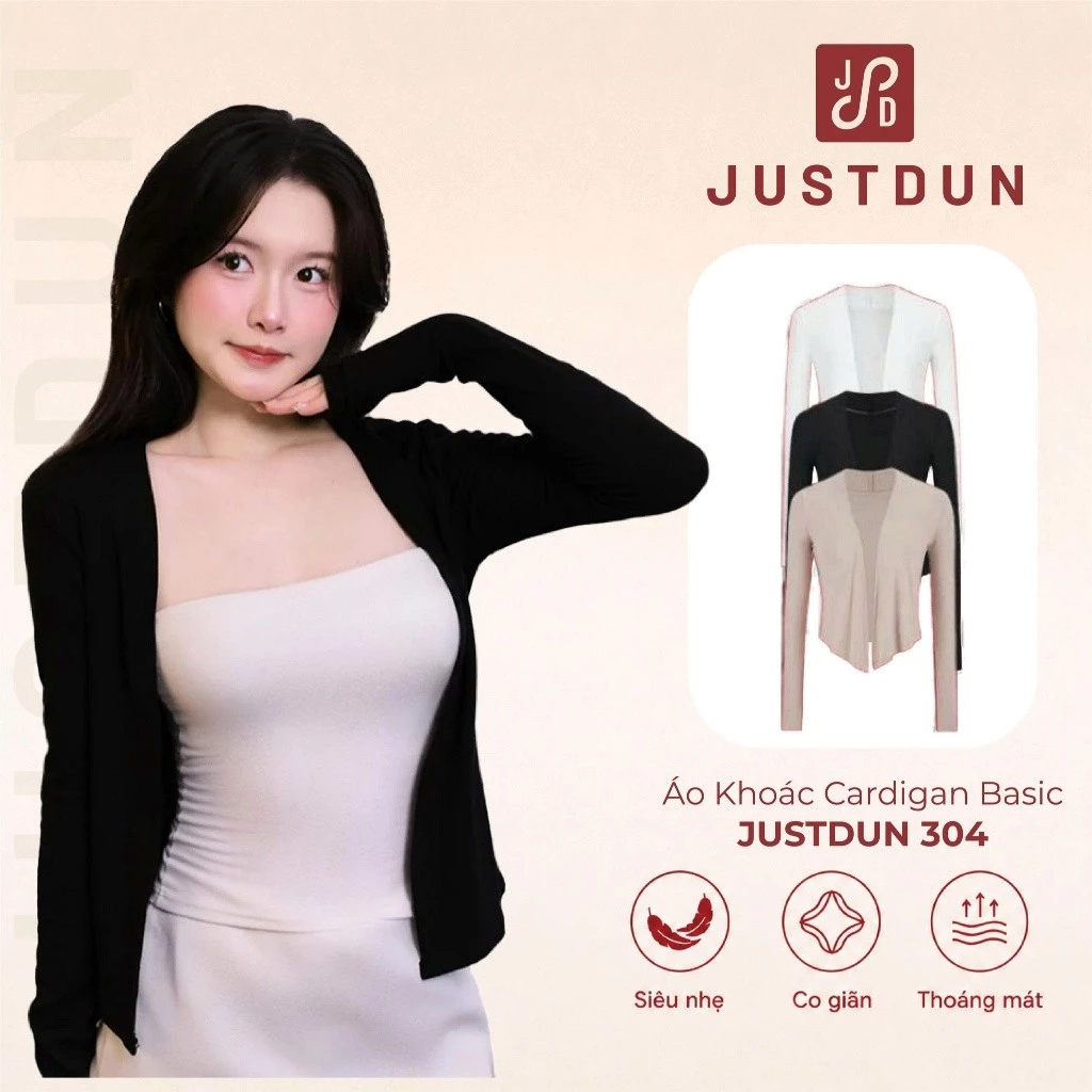 Áo Khoác Cardigan Nữ Dáng Dài JUSTDUN 304 - Vải Cotton Mịn, Mềm Mại, Thoải Mái, Dễ Phối Đồ