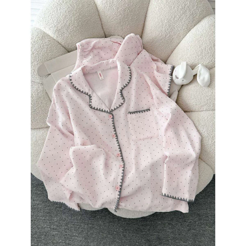 Bộ Đồ Ngủ Cotton Mây Nữ Xuân Thu Phiên Bản Hàn Quốc Dài Tay Quần Mỏng Phong Cách Loungewear Phù Hợp Với