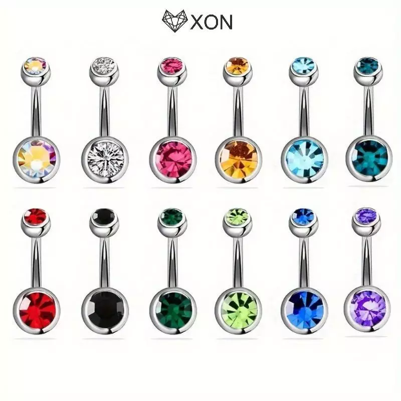 [XON] Nhẫn đeo bụng bằng kim cương giả thời trang bằng thép không gỉ dành cho tín đồ thời trang [Mina]