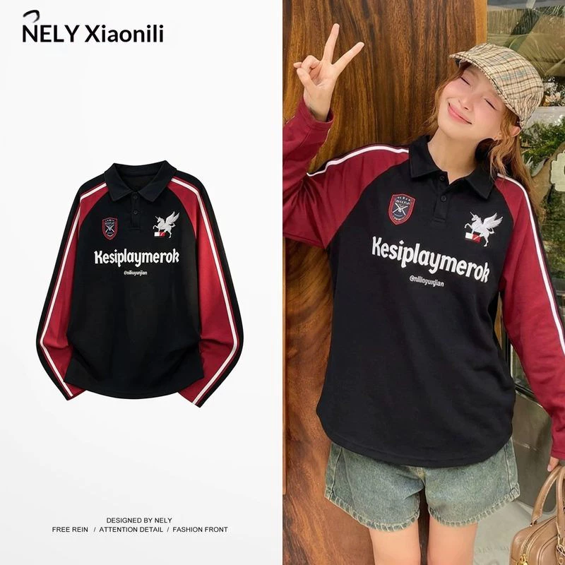 Áo thun dài tay cổ điển kiểu Mỹ cổ điển Raglan