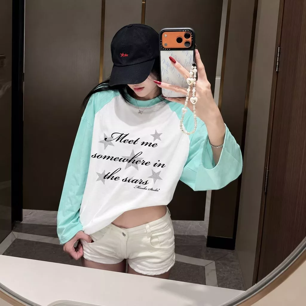 Áo Thun Tay Dài Long Sleeve Boxy THE STARS, Áo Phông Raglan Phối Màu Tay Áo In Chữ Form Rộng Unisex Trendy Hàn Quốc