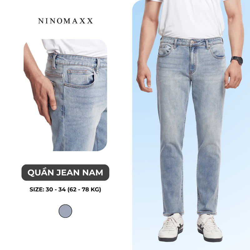 Quần Jean Nam Dáng Tapered Chất Liệu Cotton Co Giãn Thoải Mái NINOMAXX 2407001