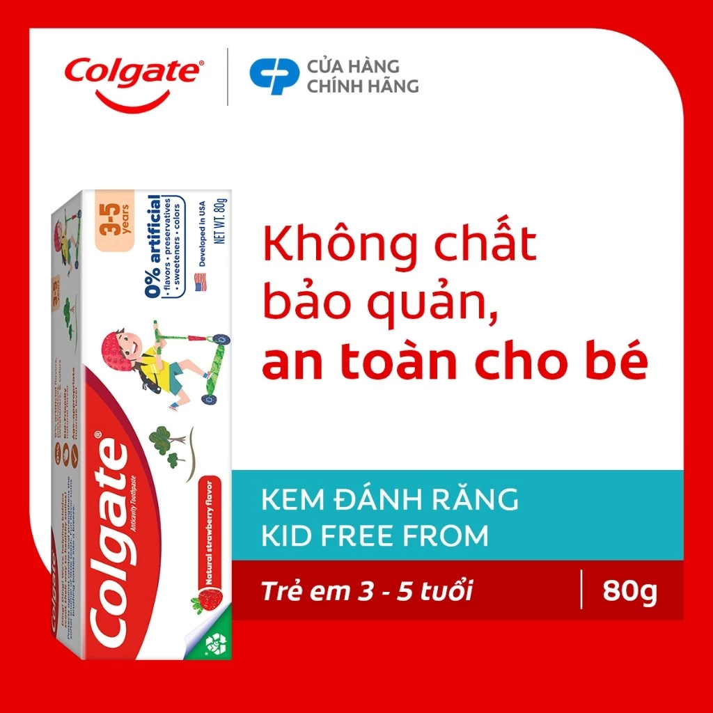 Kem đánh răng Colgate Kid Free From cho bé 3-5 tuổi không chất bảo quản 80g