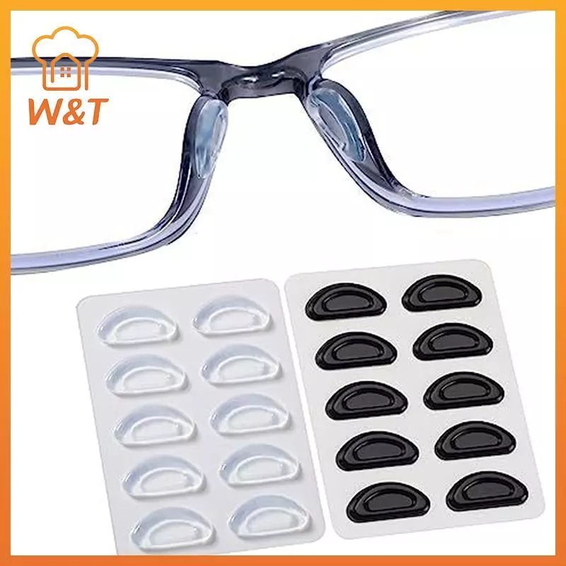[W & T] 5 Cặp Kính Mắt Chống Trơn Trượt Miếng Lót Mũi Silicon Mềm Kính Dính Miếng Lót Mũi Cho Kính Khung Nhựa Kính Mát (Bla / Trắng) Mới