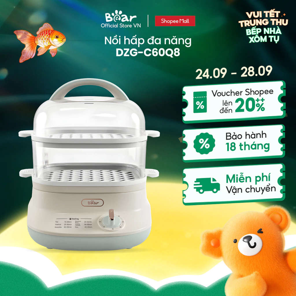Nồi hấp thức ăn đa năng Bear DZG-C60Q8 - Hàng Chính Hãng BH 18 tháng